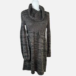 Calvin Klein Sweater Dress Sz S Space Dye Black Brown Cowl Neck Long Sleeve- 36"